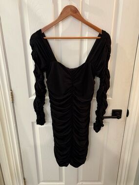 Torn by Ronny Kobo Black Ruched Long-Sleeve Bodycon Dress